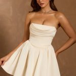 Cowl-Neck Corset Mini Dress in Ivory