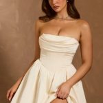 Cowl-Neck Corset Mini Dress in Ivory - Image 6