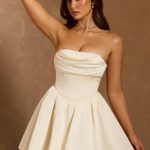 Cowl-Neck Corset Mini Dress in Ivory - Image 8