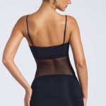 Sheer Panelled Ruched Mini Dress in Black - Image 2