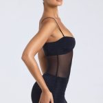 Sheer Panelled Ruched Mini Dress in Black - Image 3