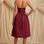 Convertible Bow-Detail Bubble Hem Midaxi Dress in Wine Red - Image 2