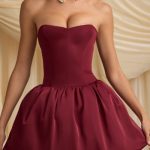 Convertible Bow-Detail Bubble Hem Midaxi Dress in Wine Red - Image 5