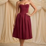 Convertible Bow-Detail Bubble Hem Midaxi Dress in Wine Red - Image 8