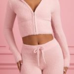 Fluffy Knit Zip-Up Hoodie in Baby Pink - Image 2
