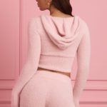 Fluffy Knit Zip-Up Hoodie in Baby Pink - Image 3