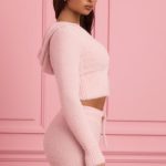 Fluffy Knit Zip-Up Hoodie in Baby Pink - Image 4