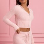 Fluffy Knit Zip-Up Hoodie in Baby Pink - Image 6
