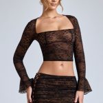Lace Ruffle Mini Skirt in Black - Image 10