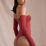 Seamless Off-Shoulder Long-Sleeve Bodysuit in Brick Red - Image 6