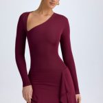 Modal Asymmetric A-Line Mini Dress in Wine Red