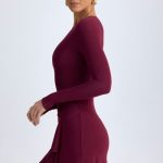 Modal Asymmetric A-Line Mini Dress in Wine Red - Image 4