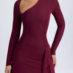 Modal Asymmetric A-Line Mini Dress in Wine Red - Image 5