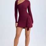 Modal Asymmetric A-Line Mini Dress in Wine Red - Image 6