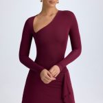 Modal Asymmetric A-Line Mini Dress in Wine Red - Image 7