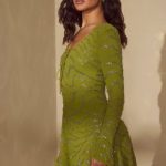 Long Sleeve Lace Up Mini Dress in Olive - Image 3