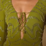 Long Sleeve Lace Up Mini Dress in Olive - Image 4