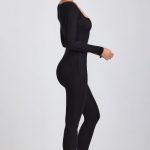 Tall Ribbed Modal Long Sleeve Jumpsuit in Black - Image 3
