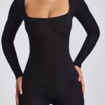 Tall Ribbed Modal Long Sleeve Jumpsuit in Black - Image 4