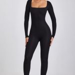 Tall Ribbed Modal Long Sleeve Jumpsuit in Black - Image 5