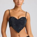 Embellished Heart Detail Crop Top in Black