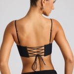 Embellished Heart Detail Crop Top in Black - Image 2
