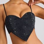 Embellished Heart Detail Crop Top in Black - Image 4