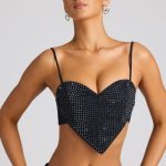 Embellished Heart Detail Crop Top in Black - Image 5