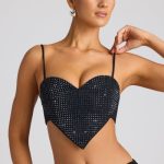 Embellished Heart Detail Crop Top in Black - Image 8