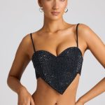 Embellished Heart Detail Crop Top in Black - Image 9