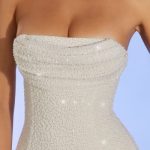 Embellished Bandeau Cowl Neck Midi Dress in Ivory - Image 4