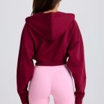 Cropped Zip-Up Hoodie in Burgundy - Image 2