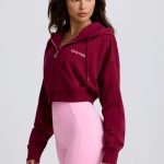 Cropped Zip-Up Hoodie in Burgundy - Image 3