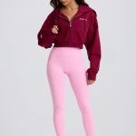 Cropped Zip-Up Hoodie in Burgundy - Image 6