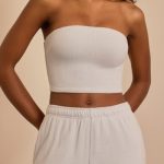 Brushed Jersey Bandeau Top in Fog Grey - Image 8