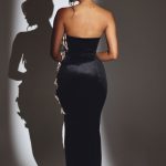 Velvet Bow Detail Maxi Dress in Jet Black - Image 2