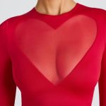 Sheer Panelled Long Sleeve Crop Top in Fire Red - Image 5