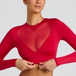 Sheer Panelled Long Sleeve Crop Top in Fire Red - Image 8