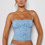 Embellished Square-Neck Top in Light Blue - Image 6