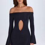 Off-Shoulder Cut-Out Mini Dress in Black