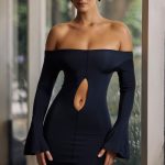 Off-Shoulder Cut-Out Mini Dress in Black - Image 3