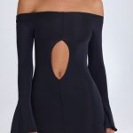 Off-Shoulder Cut-Out Mini Dress in Black - Image 6