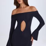 Off-Shoulder Cut-Out Mini Dress in Black - Image 7