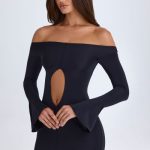 Off-Shoulder Cut-Out Mini Dress in Black - Image 8