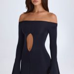 Off-Shoulder Cut-Out Mini Dress in Black - Image 9
