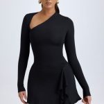 Modal Asymmetric A-Line Mini Dress in Black