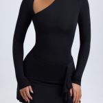 Modal Asymmetric A-Line Mini Dress in Black - Image 2