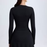 Modal Asymmetric A-Line Mini Dress in Black - Image 3