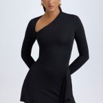 Modal Asymmetric A-Line Mini Dress in Black - Image 5