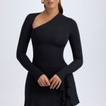 Modal Asymmetric A-Line Mini Dress in Black - Image 6